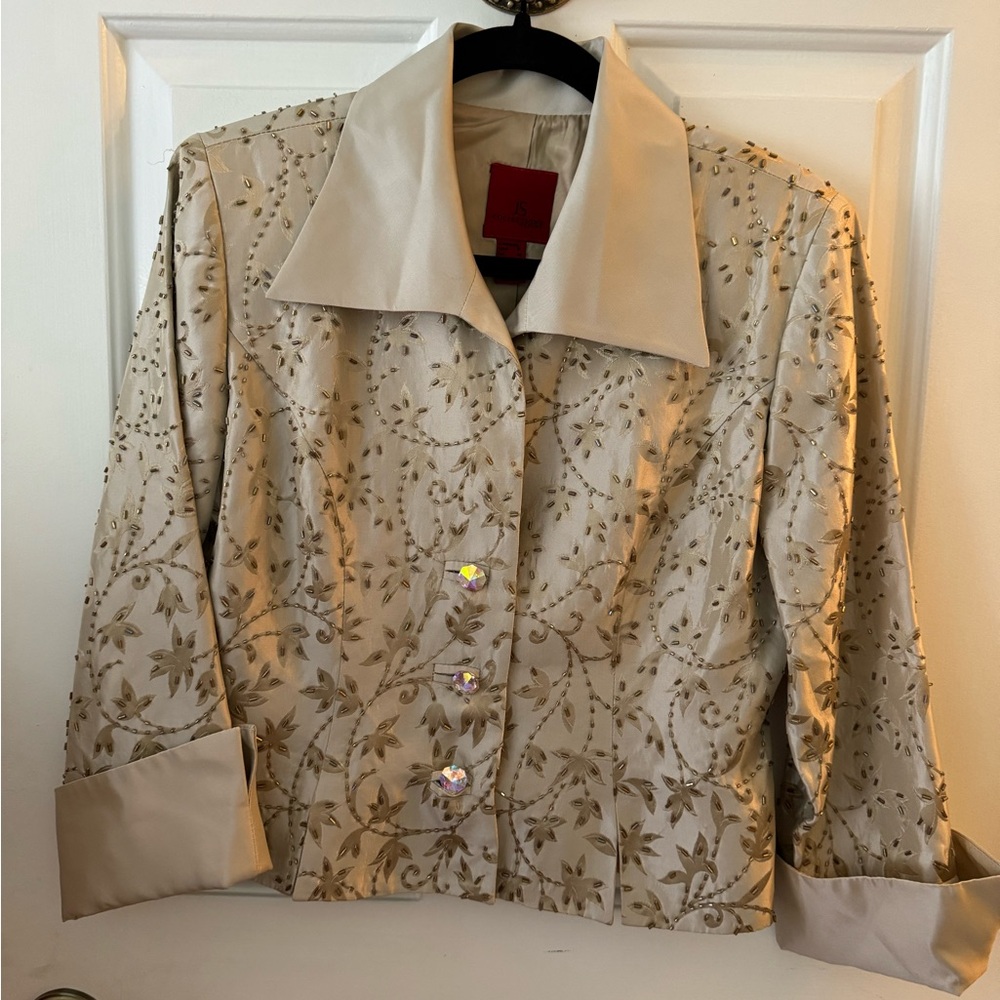 JS Collections  8P Gold Beaded Jacket! Button down , fitted ! High end l…